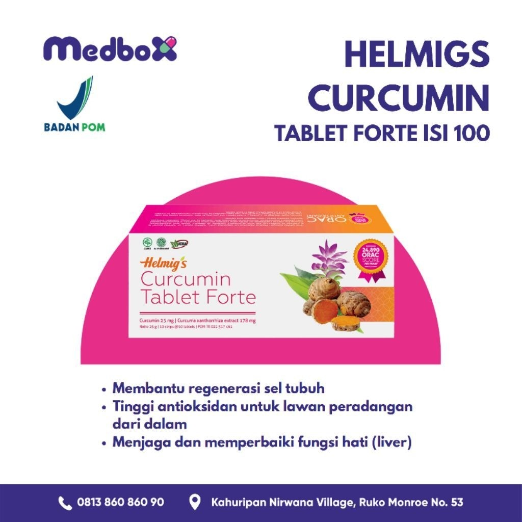 Helmigs Curcumin Tablet Forte 25 mg Isi 30 Tab / 100 Tab Suplemen Temulawak/Curcuma Untuk Kesehatan