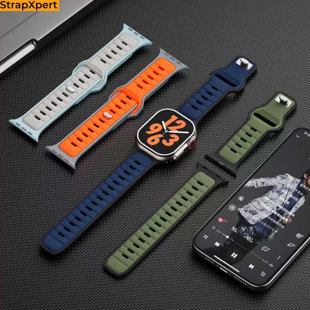 Original Rubber Silicone Two Tone Strap For Apple Watch Ultra 3/2/1 49Mm 41Mm 45Mm 38Mm 40Mm 42Mm 44