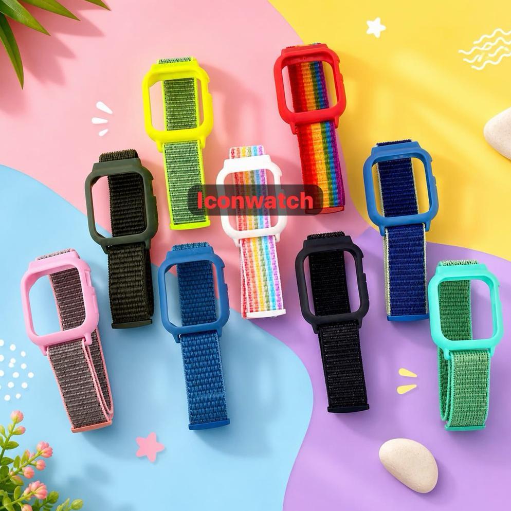 Original 2 In 1 Strap + Case Untuk Iwatch T500 / T55 / Hw / Iwo /Dt / S20 Seri Smartwatch Nilon Tali