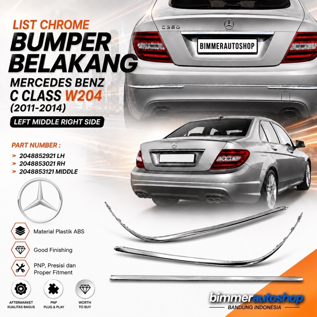 List Chrome Bumper Belakang C Class W204 Facelift (2011-2014)