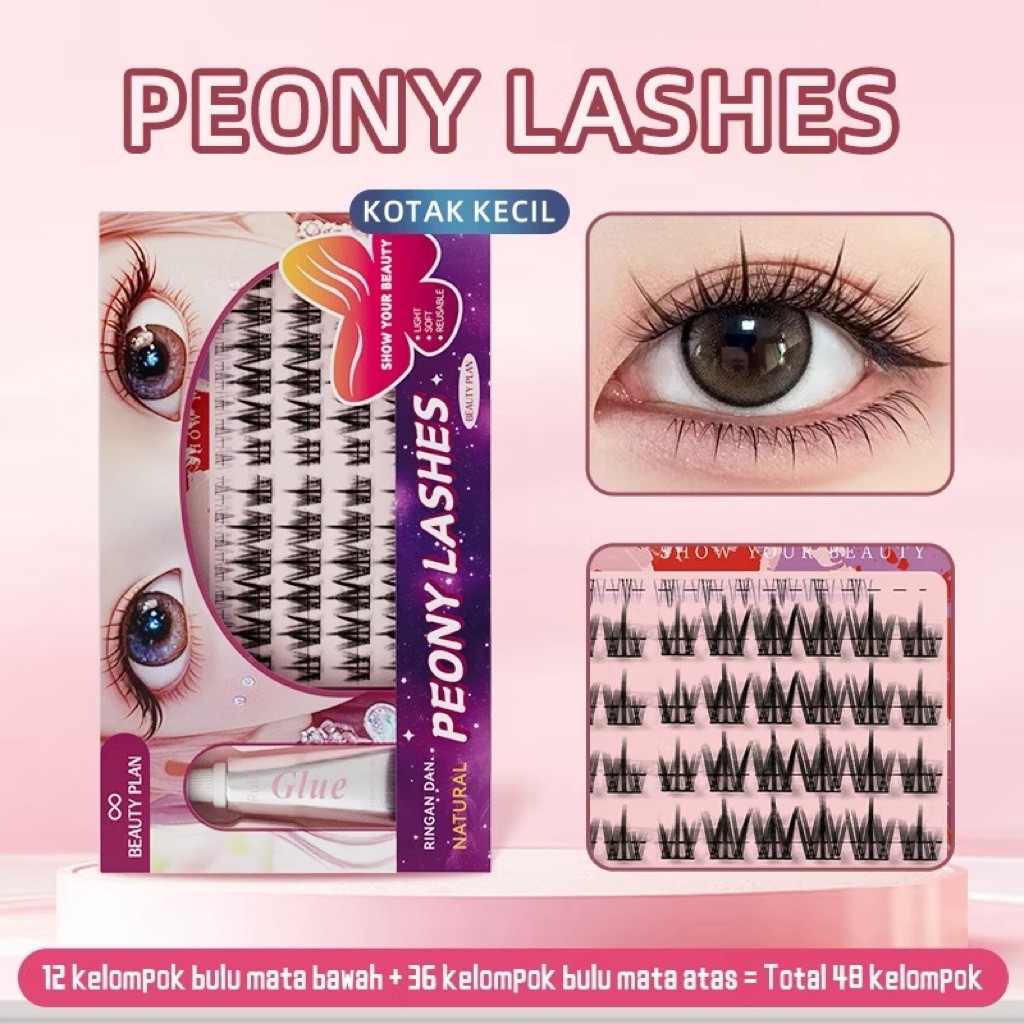 BEAUTY PLAN Bulu Mata Seri Peony Individual Lashes - Bulu Mata Palsu Super Natural D Curve Kit Dapat
