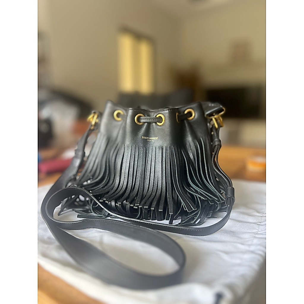 ysl emanuelle fringe bucket bag original tas original leather