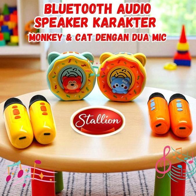 WOFL Mainan Microphone Karaoke Speaker Mini Set Anak Karaoke Karakter Kucing Lucu Portable Bluetooth
