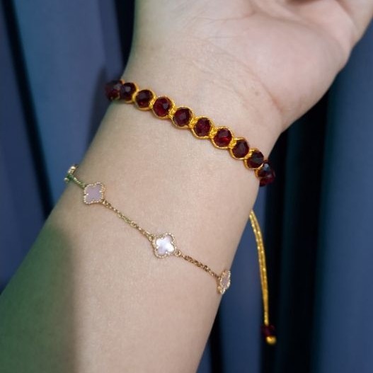 Kristal 6mm | Gelang Macrame Crystal | Gelang Tali Serut | Gelang Kristal | Gelang Tali Emas