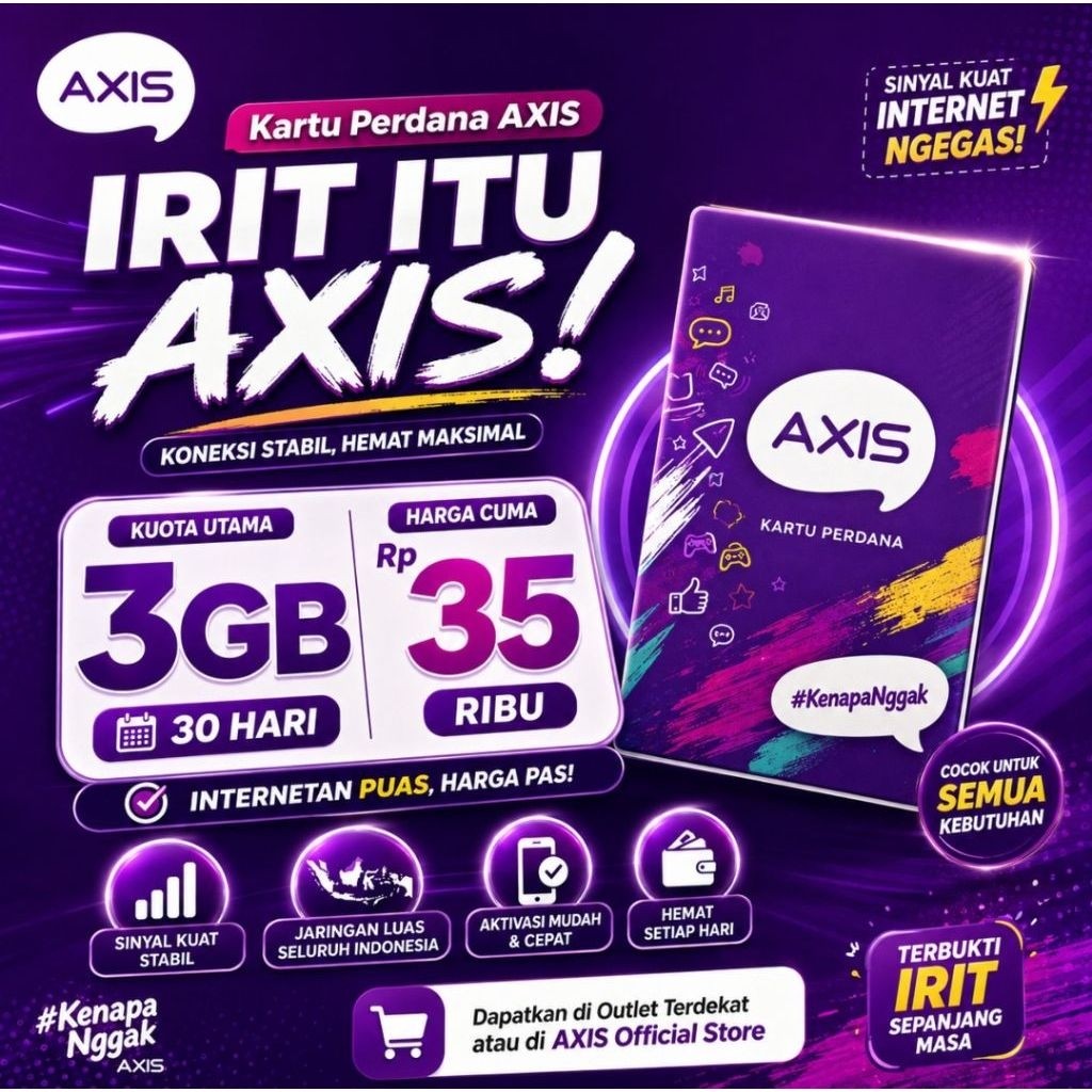 Kartu Perdana AXIS Internet 3GB 30Hari, Paket Data Super Murah Kuota Nasional