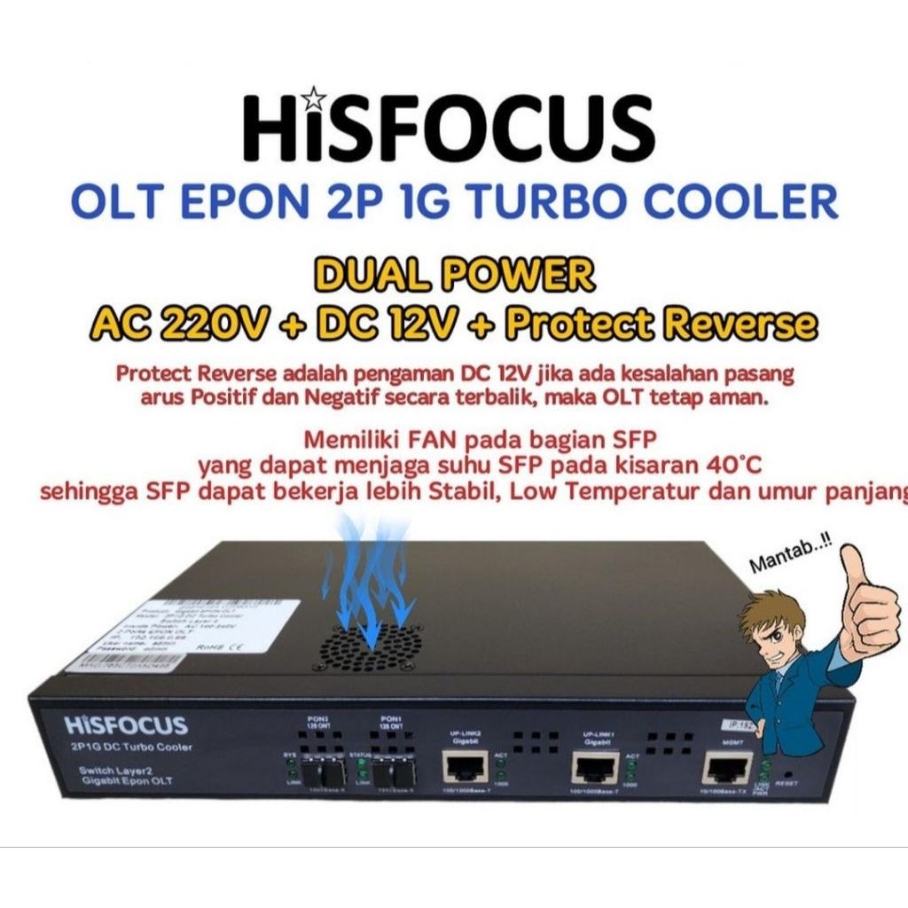 OLT HISFOCUS EPON 2P 1G TURBO COOLER DUAL POWER