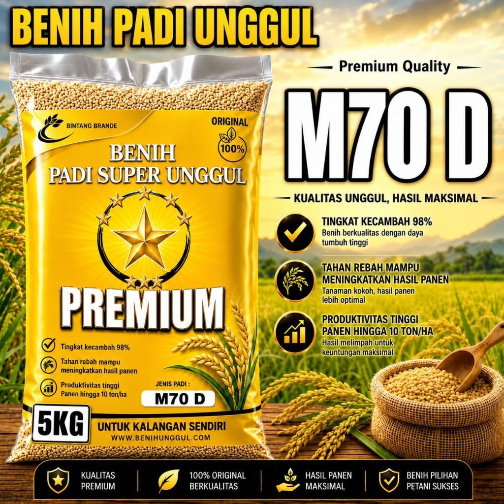 BENIH PADI BIBIT PADI( panen 60 hari super genjah ) M70 KUALITAS UNGGUK KEMASAN 5 KG