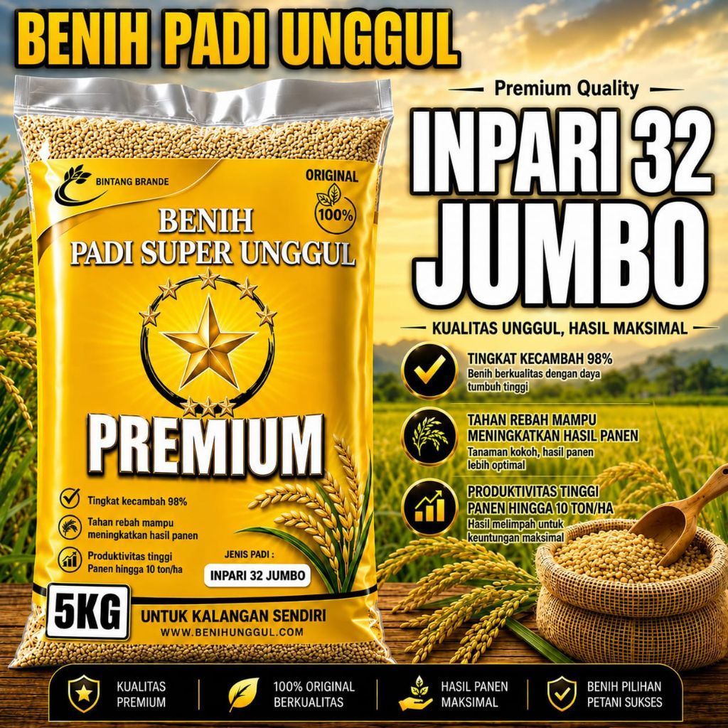 Benih Padi Unggul Inpari 32 Jumbo Kemasan 5kg Premium
