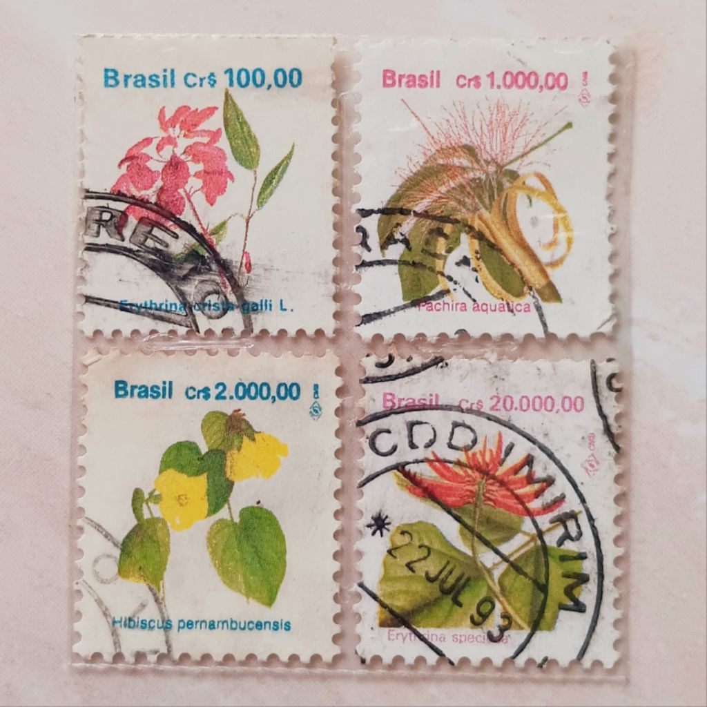 (OG) Perangko Brazil 1990 -1993 Flora Set 4 pcs Used