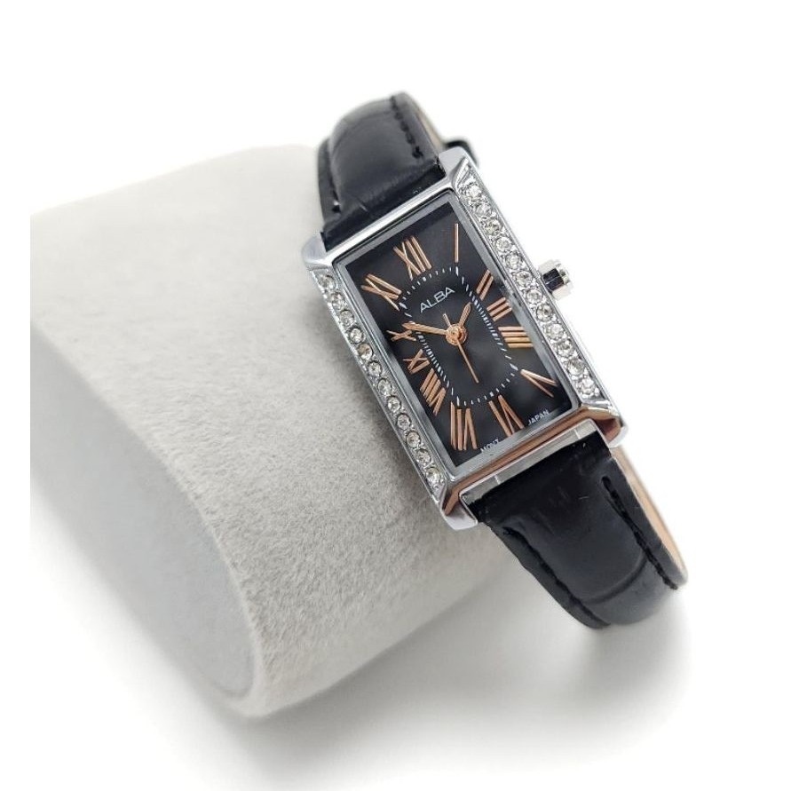 Jam Tangan Wanita Alba Original Tali Kulit Segi kotak Tggl Aktif Water Resistance Tahan air