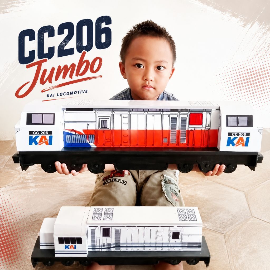 Mainan Kereta Anak Lokomotif CC206 Jumbo + 1 Gerbong