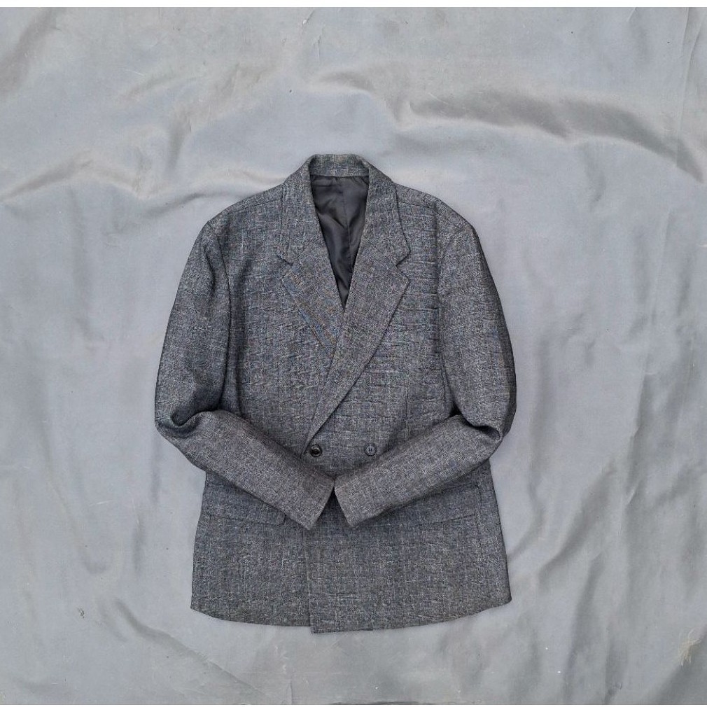 preloved jas pria double brasted size L bahan wool nyaman /blazer second laki laki premium warna abu