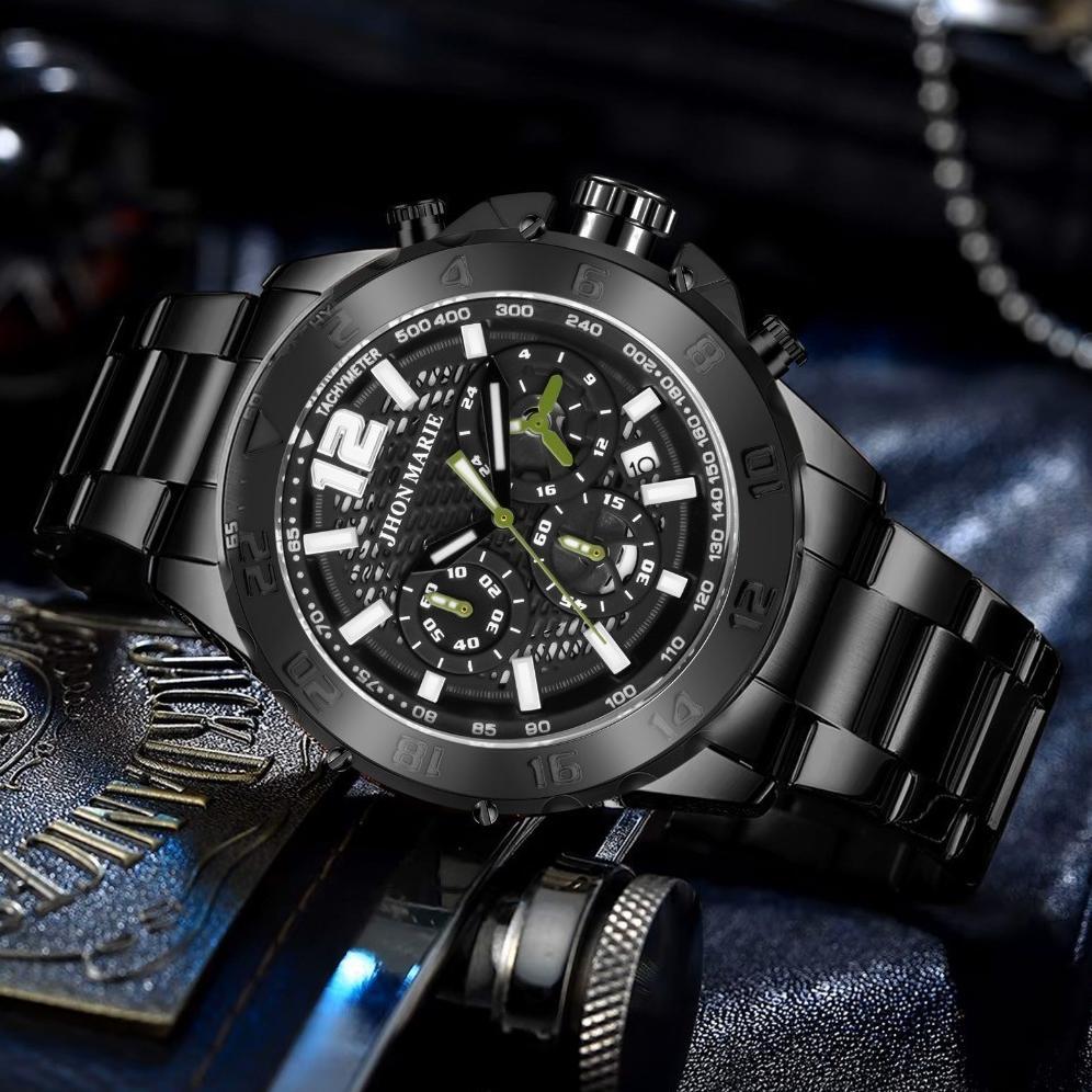 limited jam tangan pria jhon marie 9507 chrono stainless steel original blue saffier bergaransi 12 b
