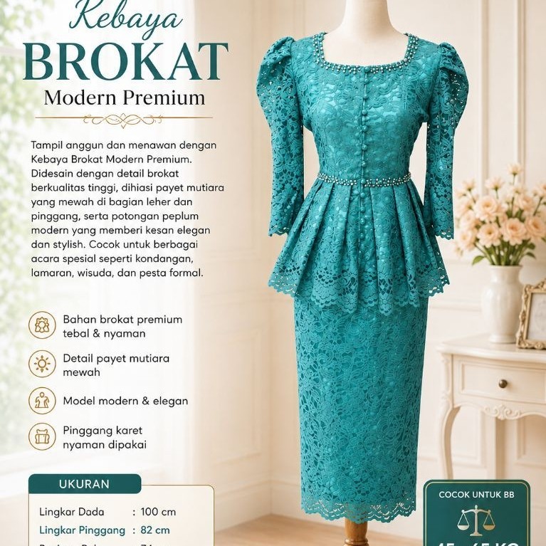 Kebaya Brokat Modern, Kebaya Brokat Premium, Kebaya Kondangan Wanita, Kebaya Peplum, Kebaya Wisuda, 