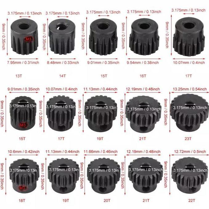 gear pinion 48dp 13T - 17T Shaft 3.175mm RC 3racing sakura d3 d4