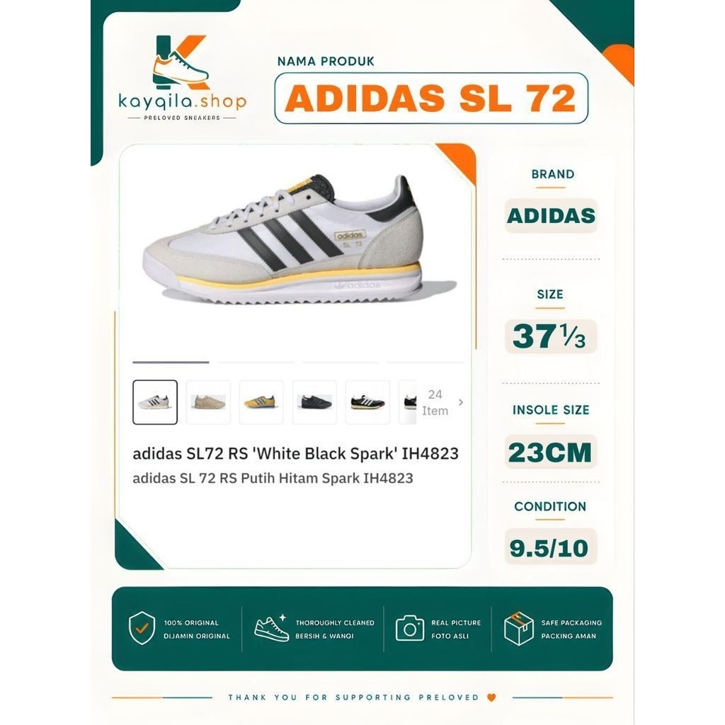 Sepatu Adidas SL 72 Size 37 Preloved Second Original