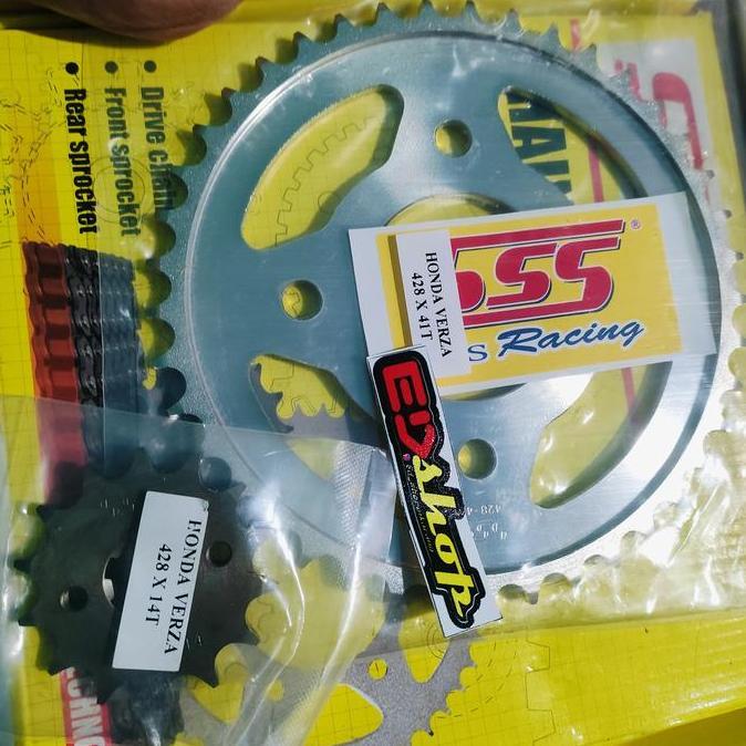gear SET 428H VERZA 14 41 Gir SSS CHAINKIT rantai HITAM TEBEL megapro