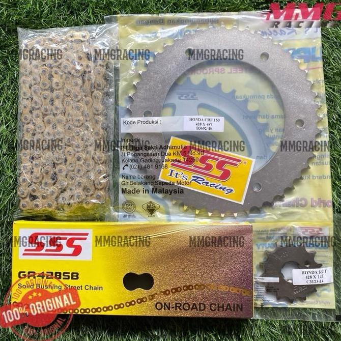Orinal Gear SSS Set 428 + Rantai SSS 428 SB untuk motor Crf 150l / Crf 150, Crf Supermotorcross