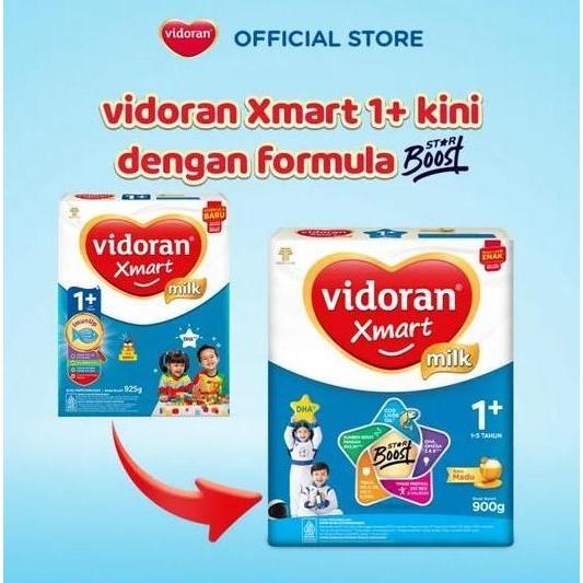 Yeyeye- (Harga 1 Pc) Vidoran Xmart 1+ 3+ Rasa Vanila Madu 900 Gr Susu Bubuk Bayi Bebas Gula Lactogro