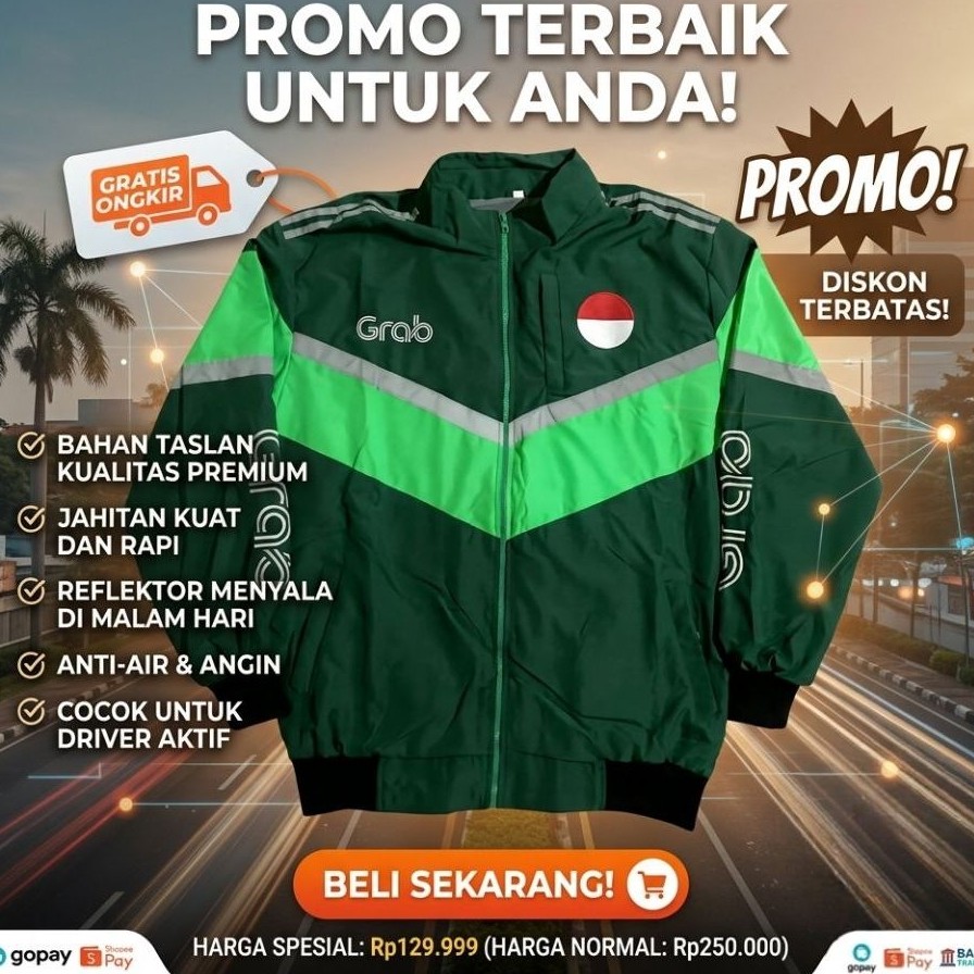 JAKET GRAB THAILAND TERBARU 2026 JAKET MOTOR OJOL ANTI AIR REFLEKTIF/ BEST SELLER JAKET GRAB THAILAN