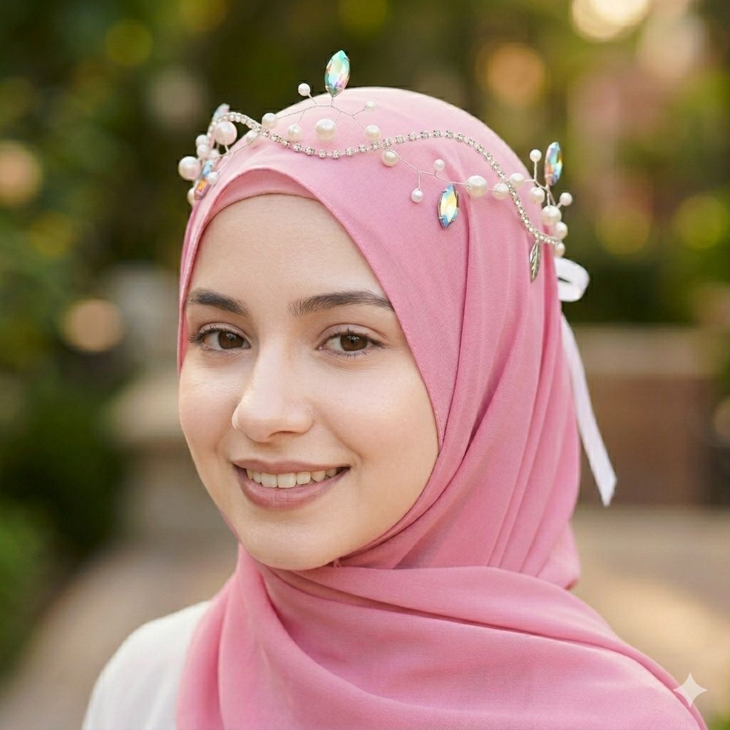 Headpiece Hijab / Headpiece Mutiara Bunga Organza / Headpiece Bandana