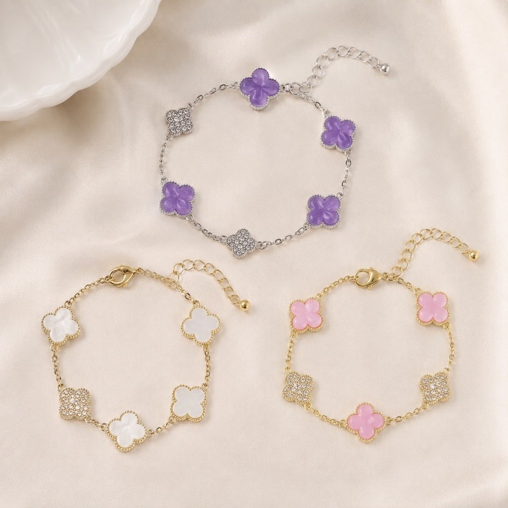 Gelang Rantai Wanita Clover Semanggi Gelang Korea Emas Silver Gelang Aesthetic