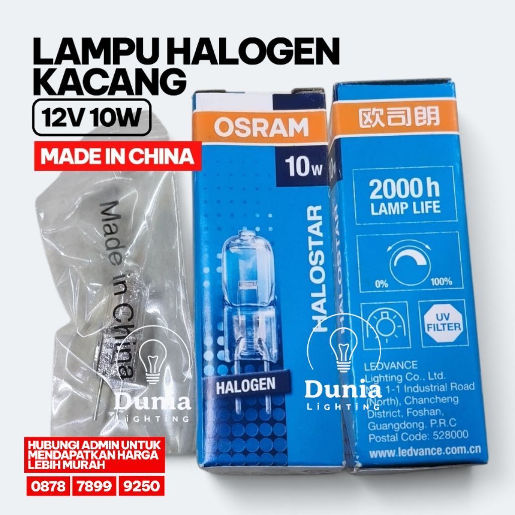 LAMPU HALOGEN KACANG OSRAM 12V 10W 20W 35W 50W HALOSTAR  12 VOLT 10 20 35 50 WATT W MADE IN GERMANY 
