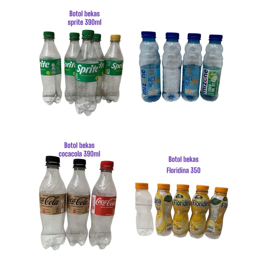 Botol bekas Floridina,Mizone,Sprite dan lain'bersih kering