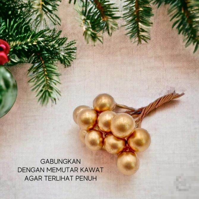 DIY hiasan dekorasi natal christmas putik bunga lobi cherry emas 5mm