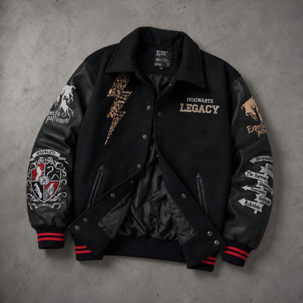 Varsity Jacket Couple Hogwarts Legacy Silver Gold Blackseven | Jaket Harry Potter Baseball Original