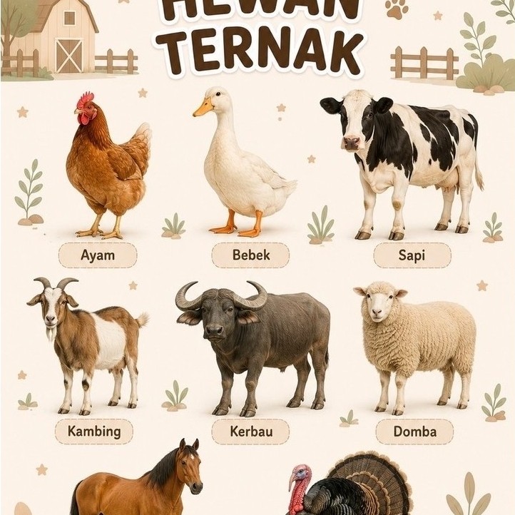 Poster Mengenal Hewan-hewan Ternak Aestetik ukuran A3 glosy