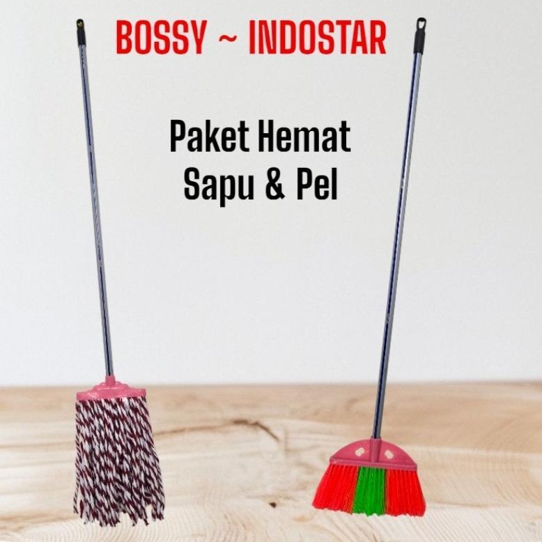 [CLENA] paket sapu + pel lantai /sapu dan pel bossy indostar/ broom mop set