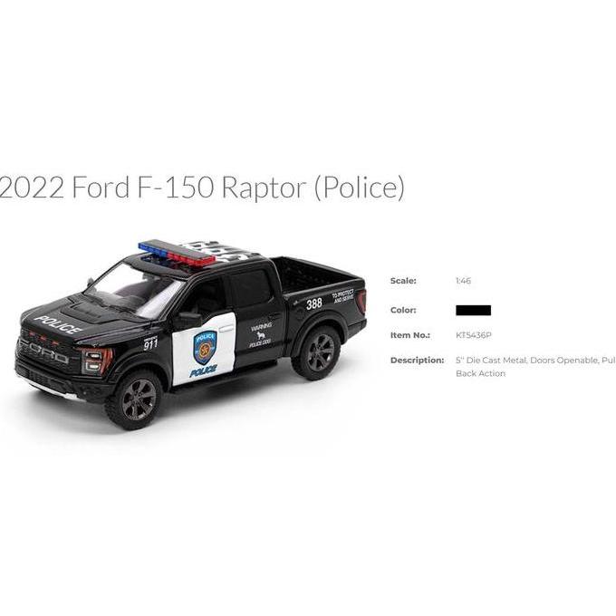 Diecast 2022 Ford F-150 Raptor Police Kinsmart 1:46