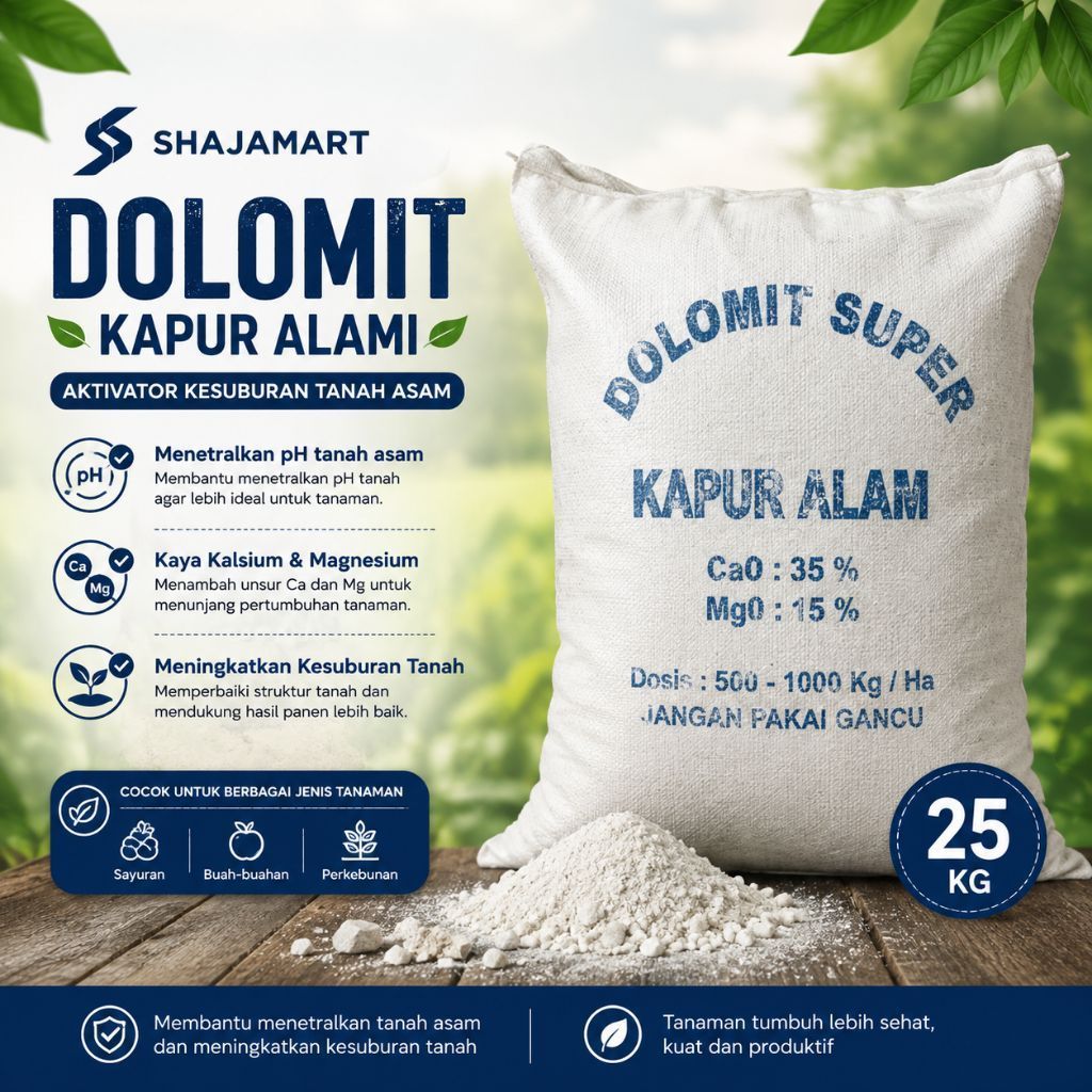Kapur Dolomit Super 25KG - Pembenah Tanah, Serbuk Halus, Kaya Nutrisi - 25kg