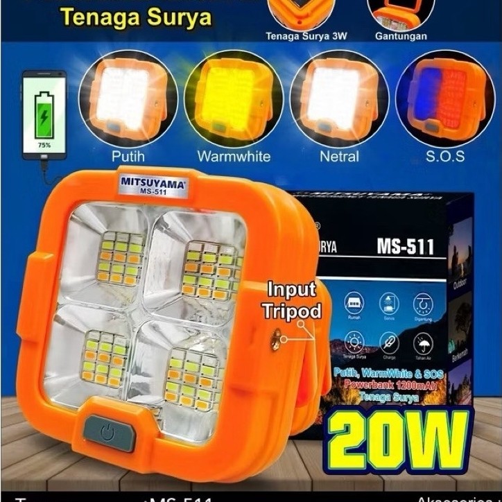 Lampu Emergency Tenaga Surya 20 watt / Mitsuyama LED Super Terang MS-511