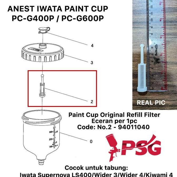 Iwata PC-G400P dan PC-G600P Paint Cup Original Sparepart: No.2 - Cup Filter for LS-400/Wider 3/Wider