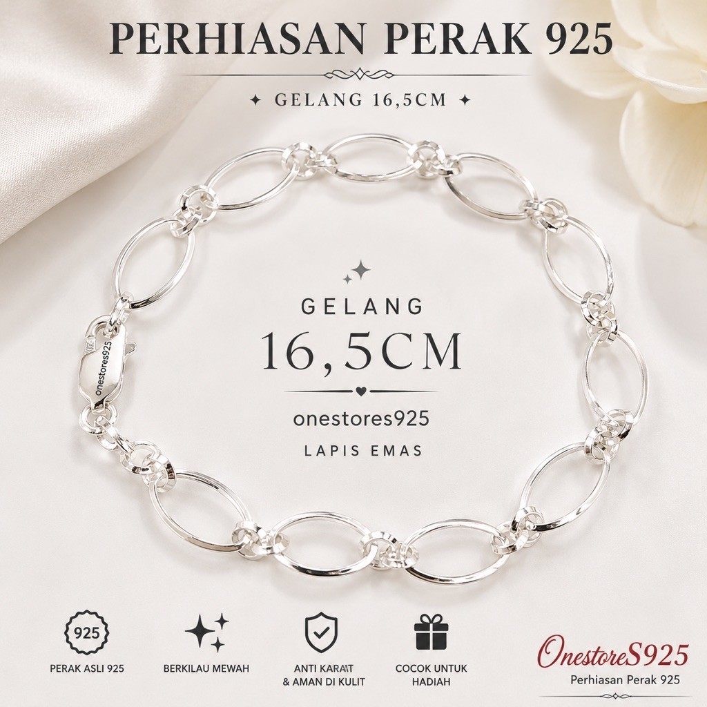 GELANG PERAK ASLI SILVER 925 RANTAI MOCCA LAPIS EMAS PUTIH