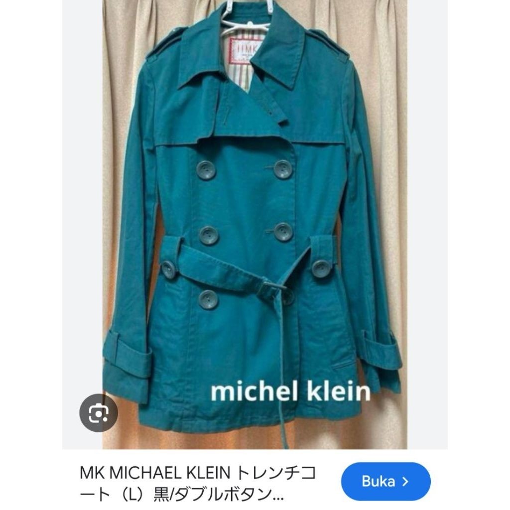 Trench Coat Jacket Mantel Warna Hijau Teal Original Brand Michel Klein
