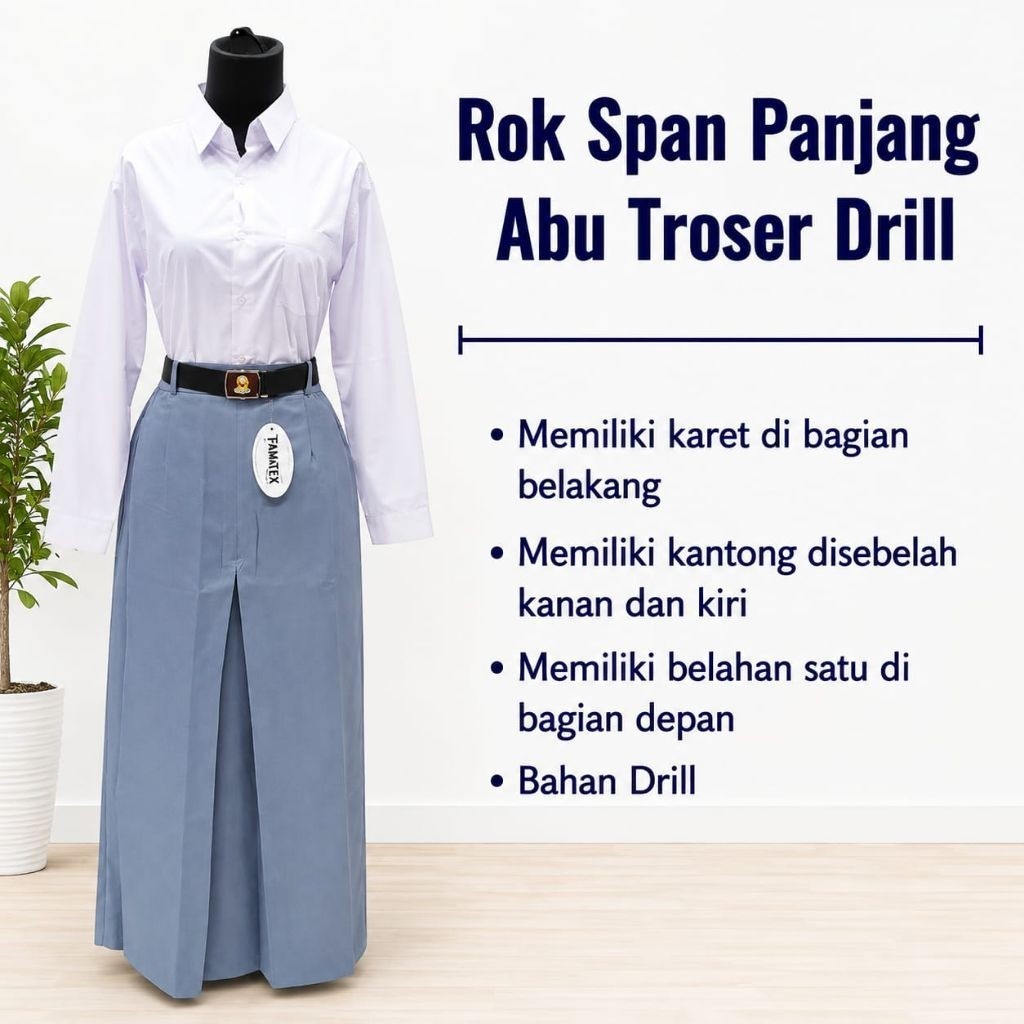 Rok Span Panjang Warna Abu Bahan Drill atau Licin