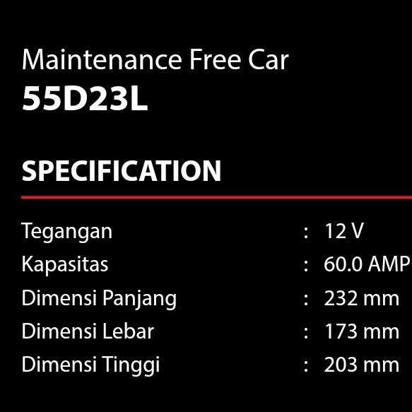Aki Accu Mobil Yuasa 55D23L MF 12V 60Ah Aki Kering Orinal Yuasa