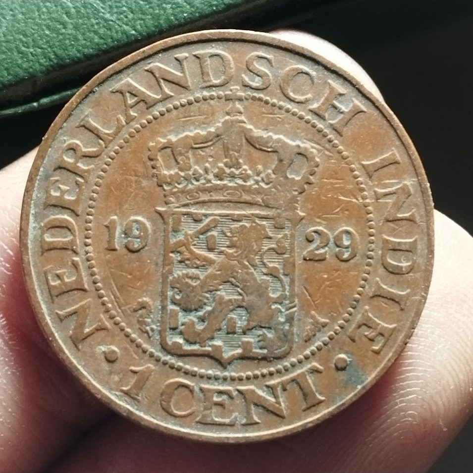 koin 1 cent Nederland indie thn 1929 detail original asli