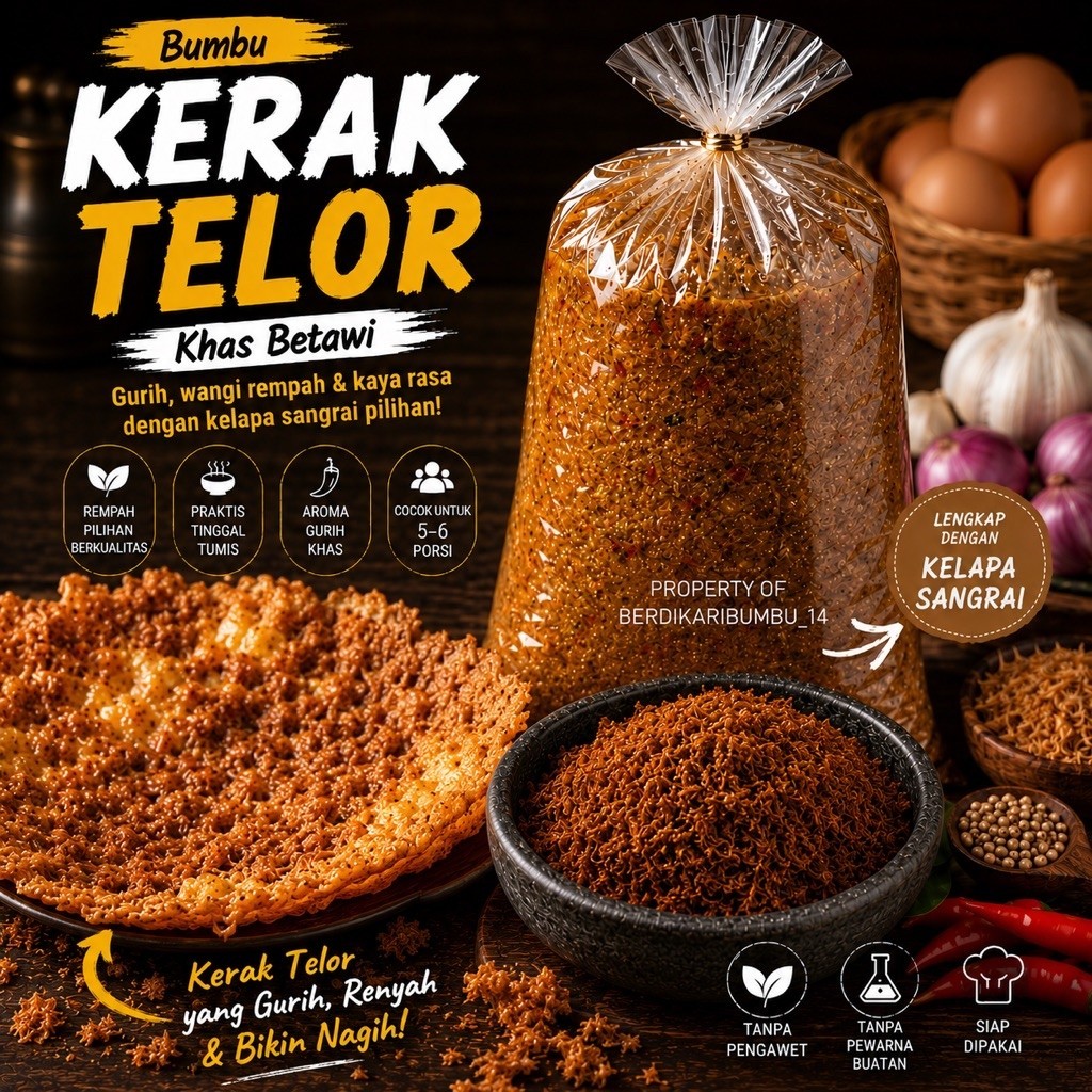 Bumbu Racik Giling KERAK TELOR / KERAK TELUR + KELAPA SANGRAI LENGKAP SERBAGUNA UKURAN SEDANG KECIL 
