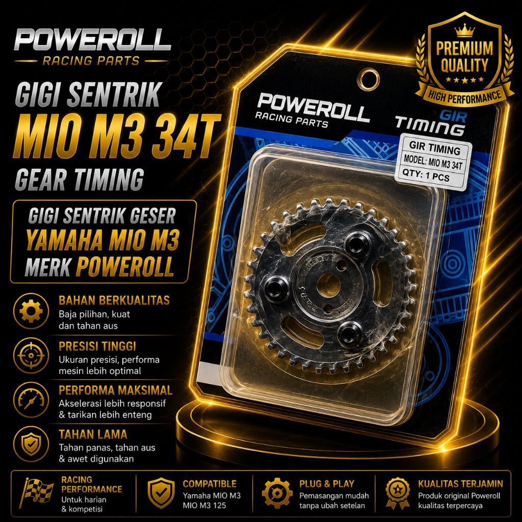 GIGI SENTRIK MIO M3 34T || GEAR TIMING /GIGI SENTRIK GESER YAMAHA MIO M3 MERK POWEROLL
