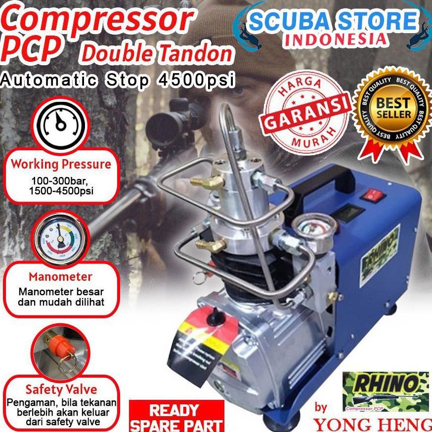 Mini Compressor PCP Rhino 300Bar 4500Psi Auto Stop Bocap Airsoft Pompa Senapan Angin Selam Dive