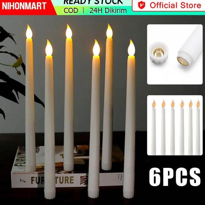 6PCS Lilin LED - Lilin Baterai Panjang - Lampu Elektrik Lilin - Lilin Lampu - Dekorasi Rumah - Lampu