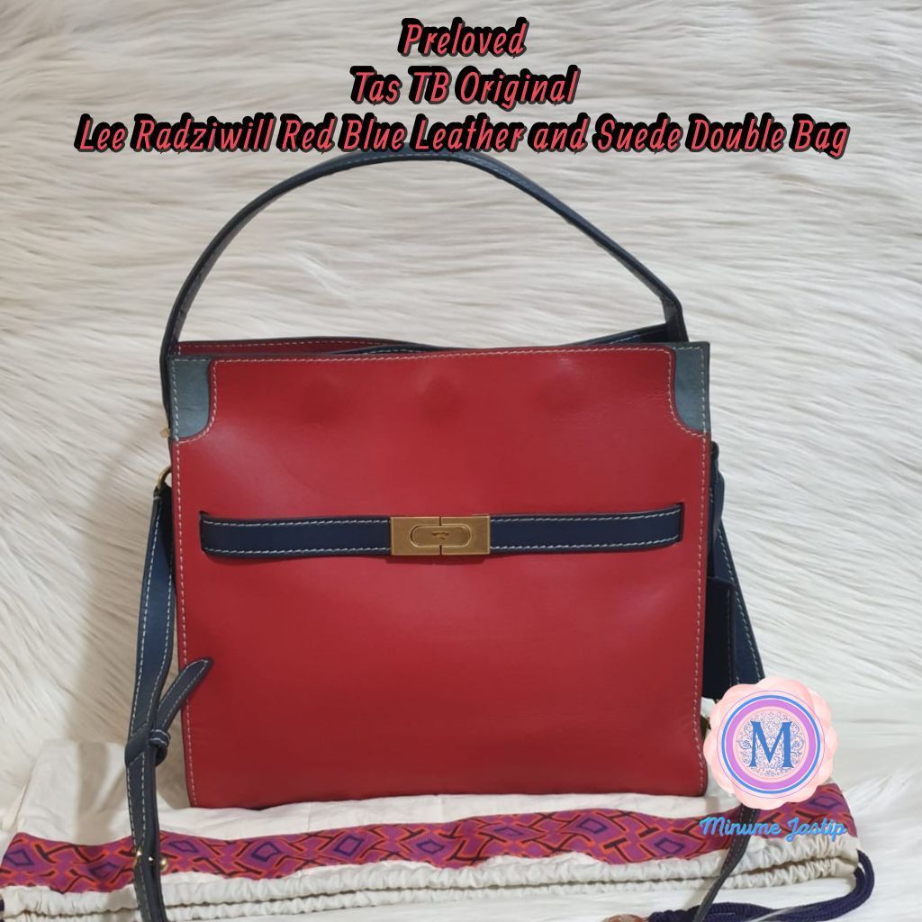 Preloved Tas TB Original Lee Radziwill Red Blue Leather and Suede Double Bag