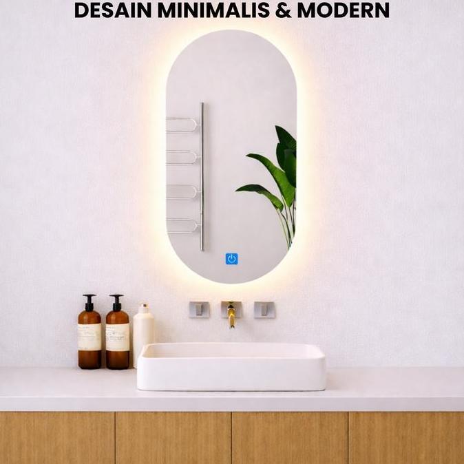 Cermin Kamar Mandi Model Kapsul - Led Touchscreen