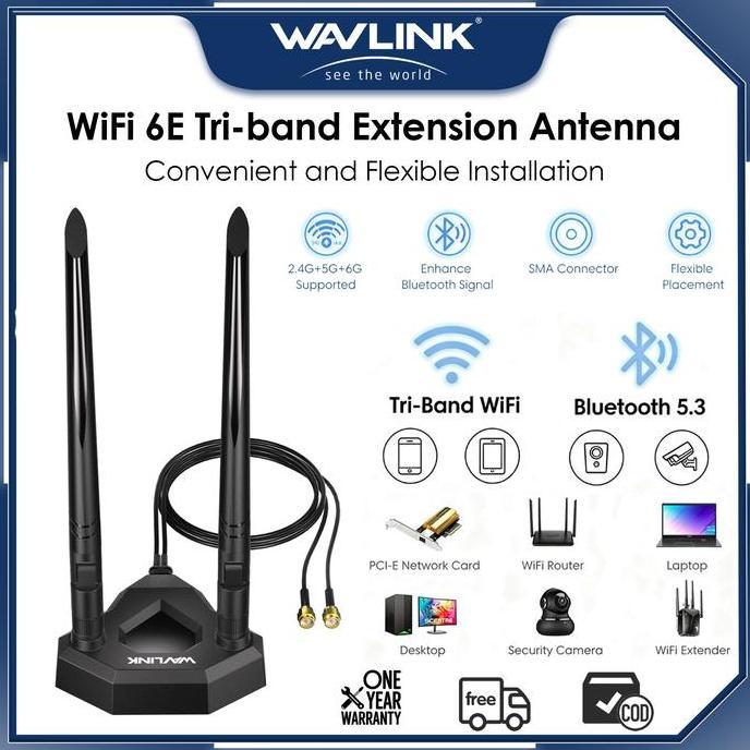 WAVLINK Antena WiFi 6E 3 Band WL-WN685AT3E - Penguat Sinyal 2.4GHz 5GHz 6GHz dengan Magnetic Base un