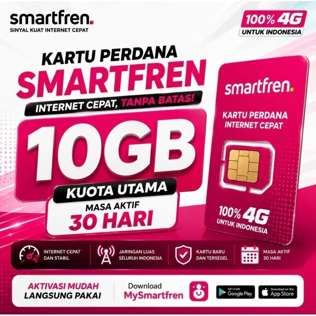 Kartu Internet Smartfren 10GB 30 Hari 100% 4G untuk Indonesia SIM Card