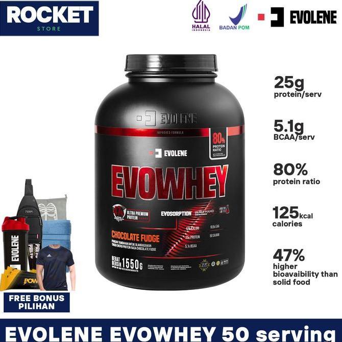 New- Evolene Evowhey Whey Protein Concentrate With Isolate 1750 Gram - 50 Sachet Suplemen Fitness Ti